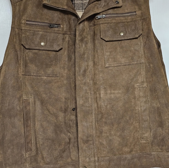 NWT Roundtree & Yorke Suede Leather Vest Men’s 3XB Full Zip Snap Brown $350 - Picture 2 of 14